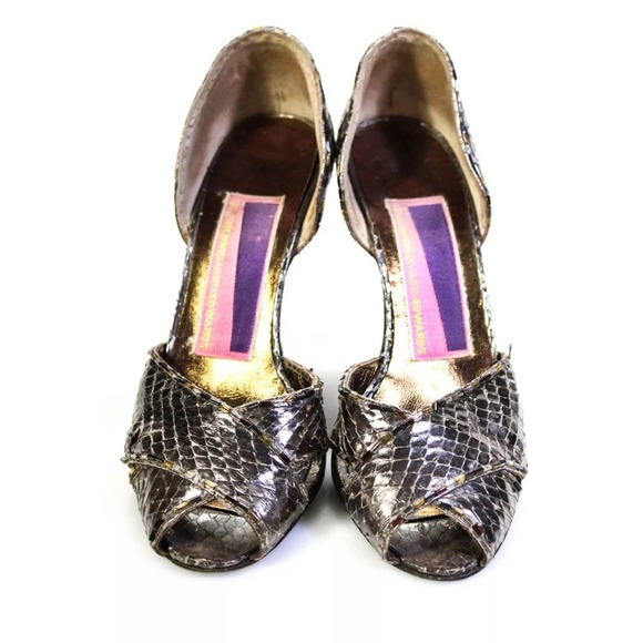 Susan Bennis Warren Edwards Python Peep Toe Pumps - Picture 2 of 4
